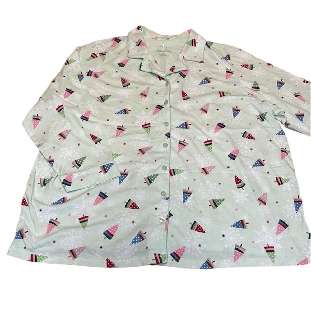 Serenada Sleepwear Knit Christmas Trees Pajama Top, sleep shirt, like new! 3X